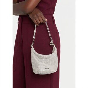 Cult Gaia Gia Allover Crystal Zip Shoulder Bag — Silver — Brand New